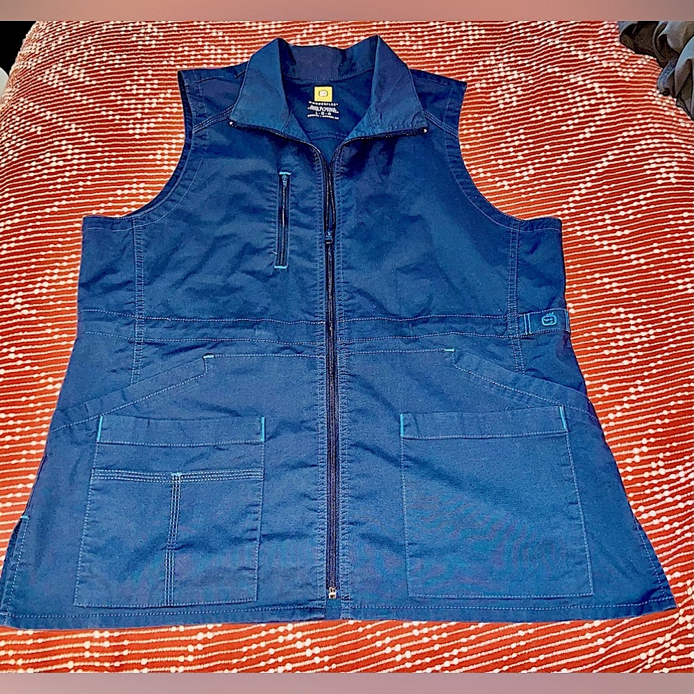 👩‍⚕️Women’s Large Wonderwink Wonderflex Navy Utility Zip Fashion Vest EUC